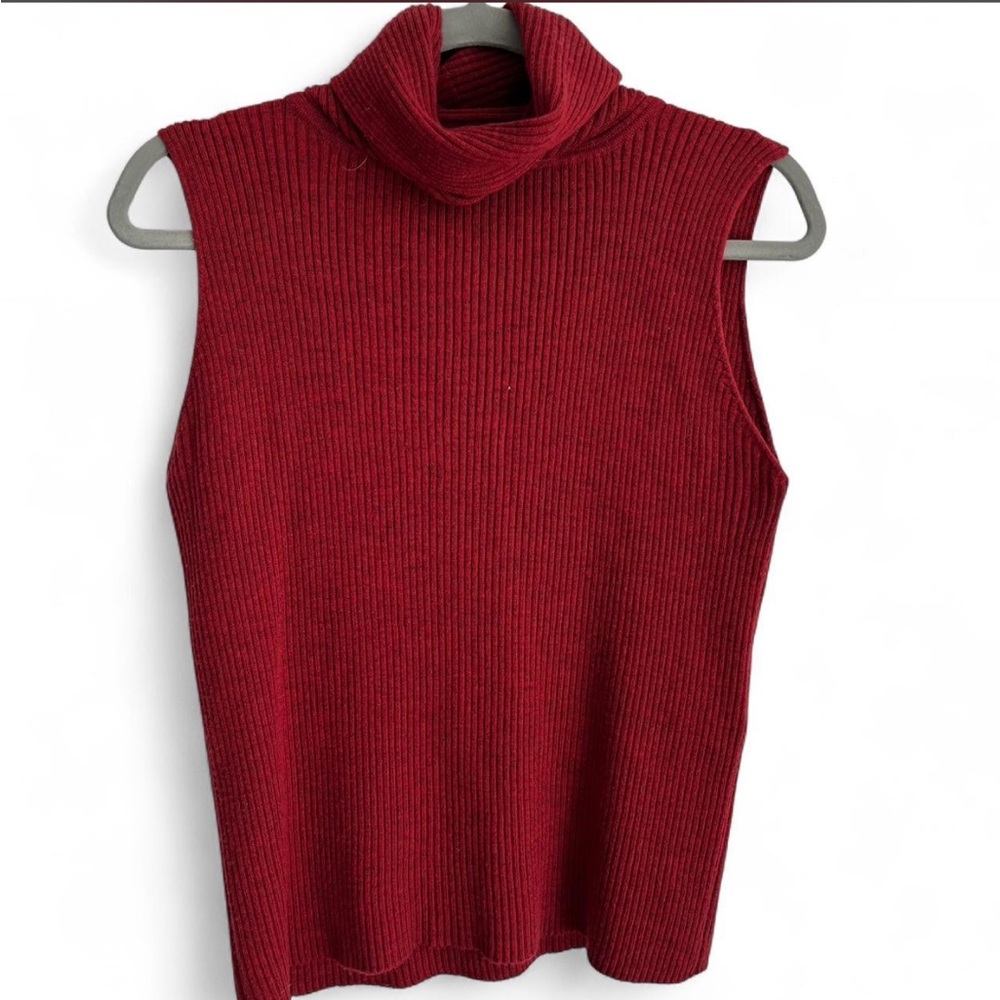 Eileen Fisher red size M 100% merino wool knit sweater top sleeveless top